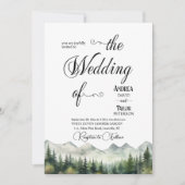 Mountains Pines Elegant Calligraphy Wedding 招待状 (正面)