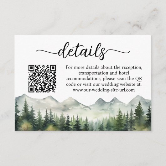  Mountains Pines QR Code Wedding Details エンクロージャーカード (正面)