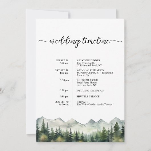 Mountains Pines Wedding Bag Letter & Timeline Card 招待状 (裏面)