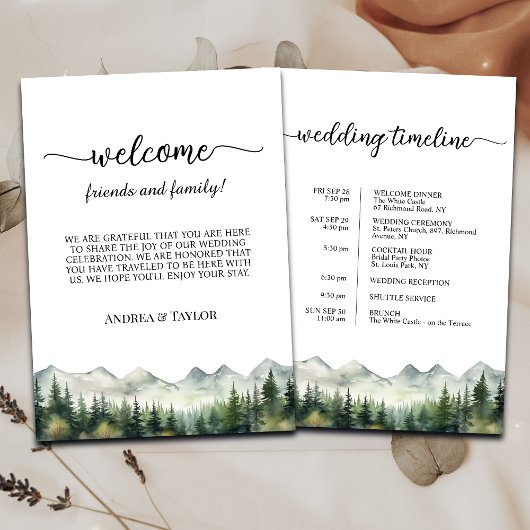 Mountains Pines Wedding Bag Letter & Timeline Card 招待状