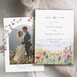 Mountains Scene Rustic Meadow Wildflowers Wedding セーブザデート