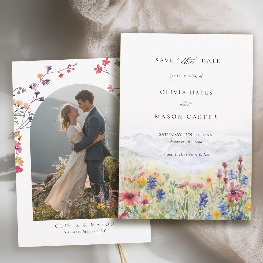 Mountains Scene Rustic Meadow Wildflowers Wedding セーブザデート