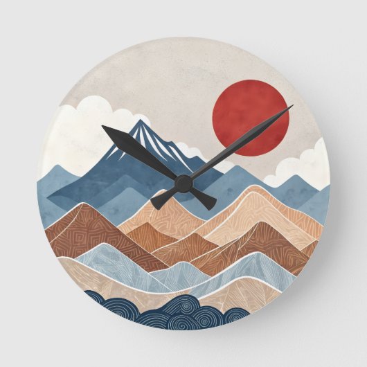 Mountains Sunset Beauty ラウンド壁時計 (正面)