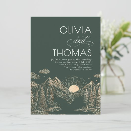 Mountains Sunset Nature Wedding Elegant 招待状 (スタンド正面)