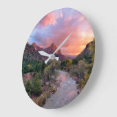 Mountains | The Watchman Zion Nathional Park Utah ラージ壁時計 (傾斜)