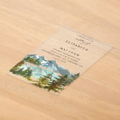 Mountains & Trees Rustic Wedding V2 アクリル招待状 (レイダウン)