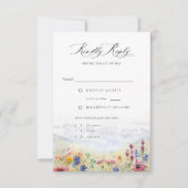 Mountains Wildflowers Meadow Floral Wedding Meal 出欠カード (正面)