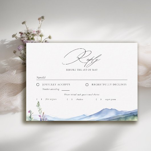 Mountains Wildflowers Meadow Modern Wedding Meal 出欠カード
