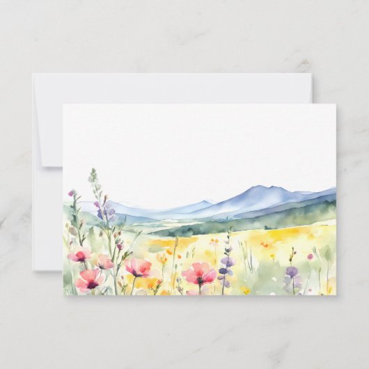 Mountains Wildflowers Meadow Modern Wedding Meal 出欠カード (裏面)