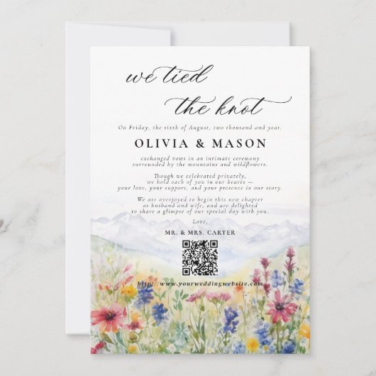 Mountains Wildflowers Meadow Wedding Announcement 招待状 (正面)