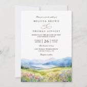 Mountains Wildflowers Rustic QR Code Wedding 招待状 (正面)