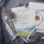 Mountains Wildflowers Rustic QR Code Wedding 招待状