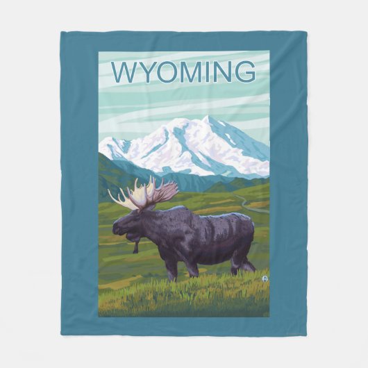 MountainWyomingのアメリカヘラジカ フリースブランケット (正面)