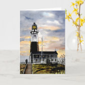 mountaukポイント灯台ニューヨークの挨拶状 カード (黄色い花)