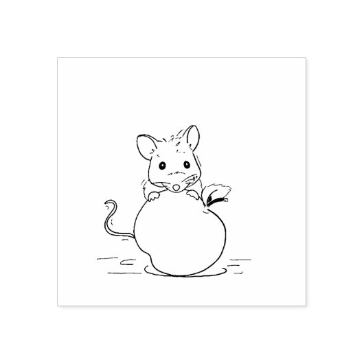 Mouse and apple stamp ラバースタンプ (インプリント)