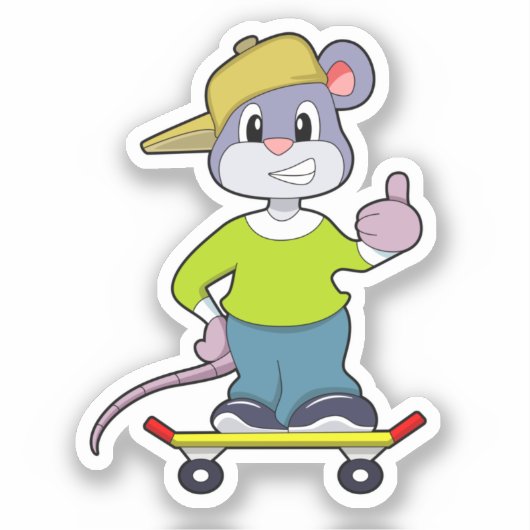 Mouse as Skater with Skateboard シール (正面)