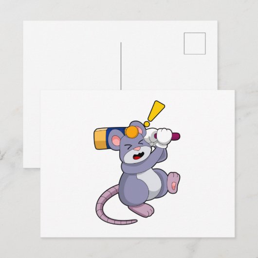 Mouse at Cricket with Cricket bat ポストカード (正面/裏面)