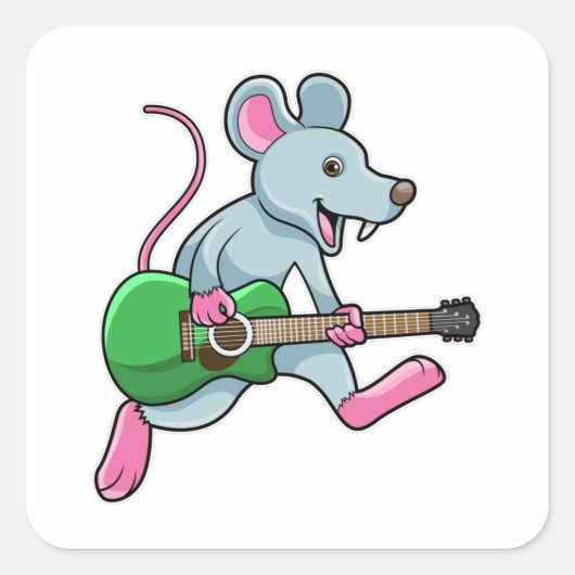 Mouse at Music with Guitar スクエアシール (正面)