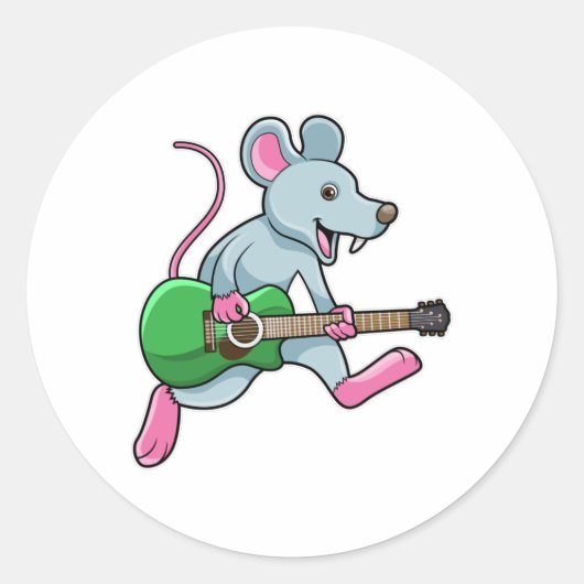 Mouse at Music with Guitar ラウンドシール (正面)