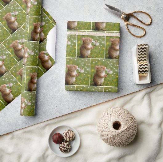 Mouse Blowing Dandelion Seeds ラッピングペーパー (クラフト)