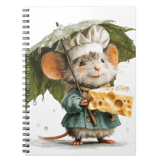 Mouse Chef in Rain with Leaf Umbrella and Cheese ノートブック (正面)