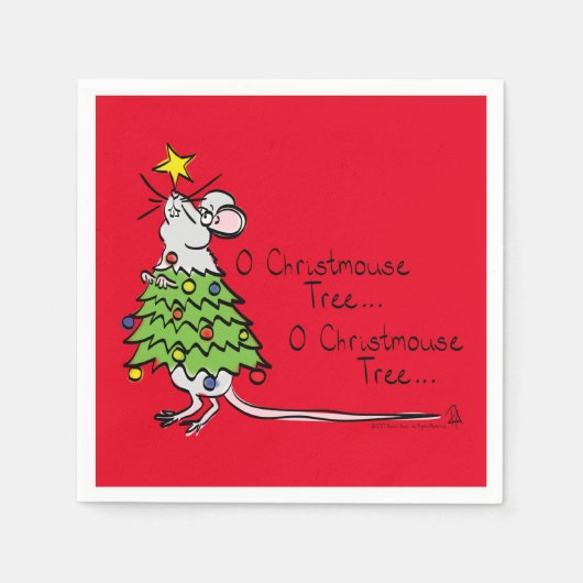 Mouse Christmas Tree Funny Kids スタンダードカクテルナプキン (正面)