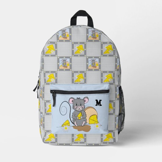 Mouse Eating Cheese Monogram Backpack  プリントバックパック (正面)