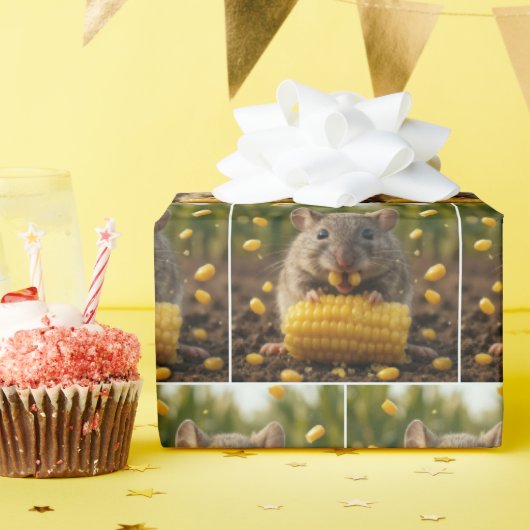 Mouse Enjoying an Ear of Corn ラッピングペーパー (誕生日パーティー)
