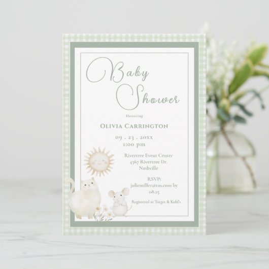 Mouse Gingham Vintage Baby Shower 招待状 (スタンド正面)