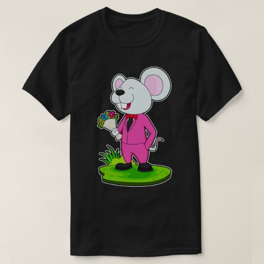 Mouse Groom Flower 結婚's Tシャツ (デザイン正面)