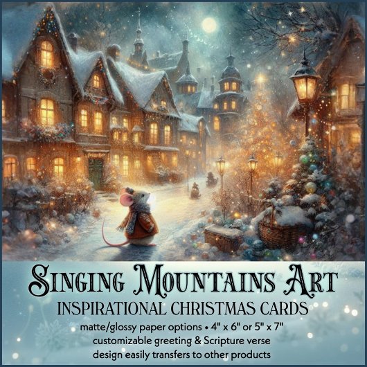Mouse In Rustic Winter Village Christian Christmas シーズンカード