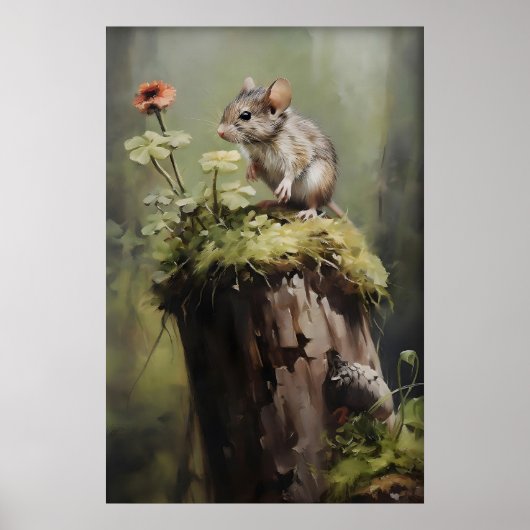Mouse On Stump Forest Print, Dark Academia Animal ポスター (正面)
