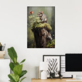 Mouse On Stump Forest Print, Dark Academia Animal ポスター (ホームオフィス)