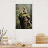 Mouse On Stump Forest Print, Dark Academia Animal ポスター (キッチン)