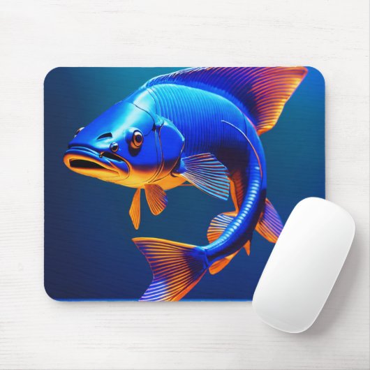 Mouse Pad | Blue Fish Logo Design | Minimalist Oce マウスパッド (マウス)