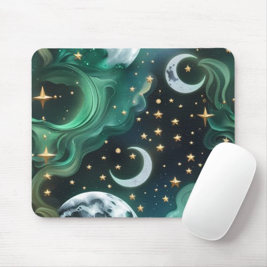 Mouse Pad - Emerald Green Celestial Moon マウスパッド (マウス)
