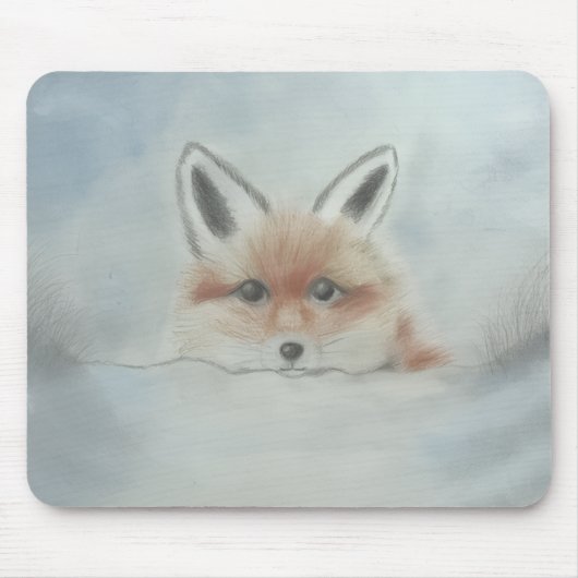 Mouse pad, fox cub in winter マウスパッド (正面)