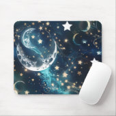 Mouse Pad - Luxury Icy Blue Celestial Moon Phases マウスパッド (マウス)