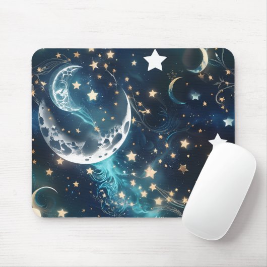 Mouse Pad - Luxury Icy Blue Celestial Moon Phases マウスパッド (マウス)