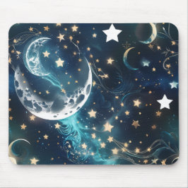 Mouse Pad - Luxury Icy Blue Celestial Moon Phases マウスパッド