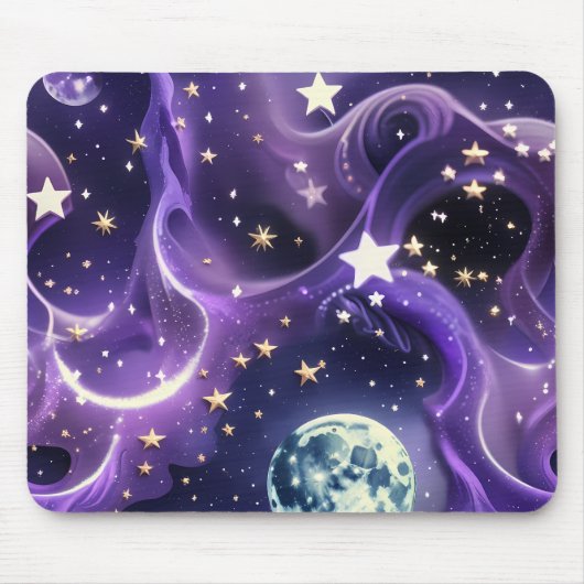Mouse Pad – Luxury Purple Celestial Moon Phases マウスパッド (正面)