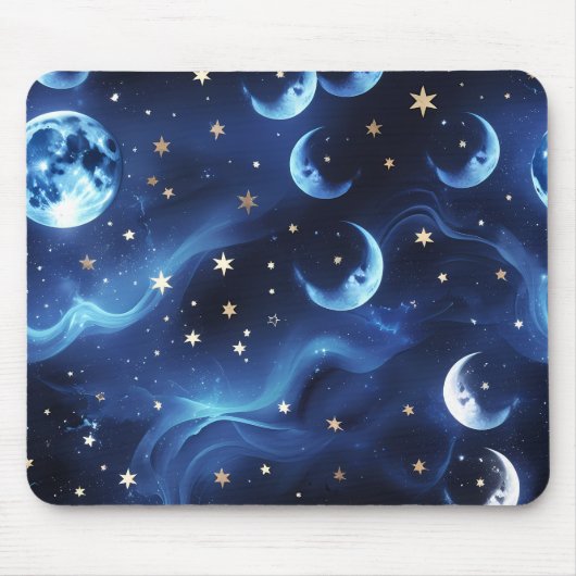 Mouse Pad – Luxury Sapphire Blue Celestial Moon マウスパッド (正面)