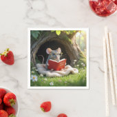 Mouse Reading a Red Book On a Blanket スタンダードカクテルナプキン (インサイチュ)
