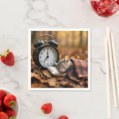 Mouse Sleeping By an Alarm Clock スタンダードカクテルナプキン (インサイチュ)