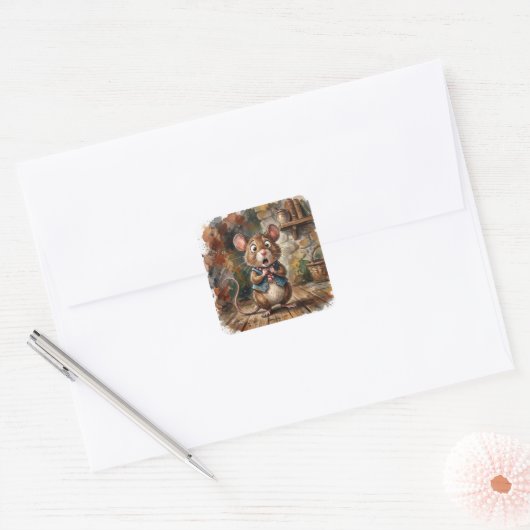 Mouse with a Surprised Look  スクエアシール (封筒)