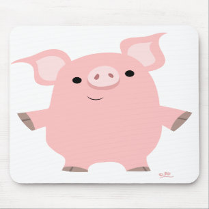 mousepadを立てている漫画のブタ マウスパッド