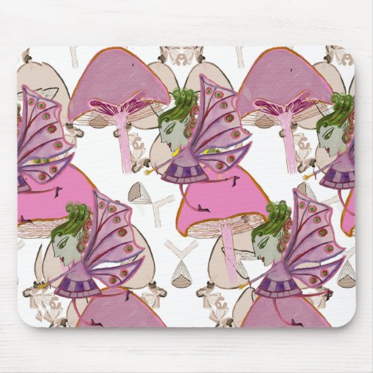 Mousepad pink mushroom fairies design  マウスパッド (正面)