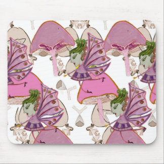 Mousepad pink mushroom fairies design  マウスパッド