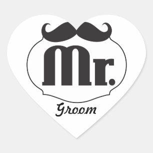 Moustache Mr. Just Married ハートシール