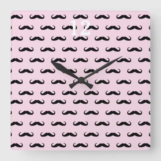 Moustache & Pink | Wanduhr Quadrat スクエア壁時計 (正面)
